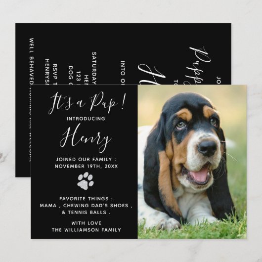 Puppy Shower Party - Elegant modern, zwart, nieuw  Kaart (Voorkant / Achterkant)