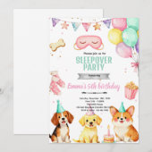 Puppy-slaapfeest verjaardagsfeest uitnodiging (Voorkant / Achterkant)