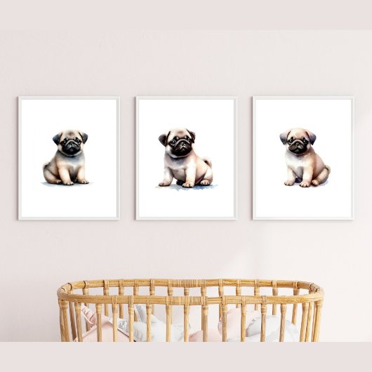 Puppy Slaapkamer Decor, Pug Dog Print, Muurkunst Sets