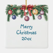 Puppy slaapt op feestelijke veranda Kerstmis Keramisch Ornament (Achterkant)