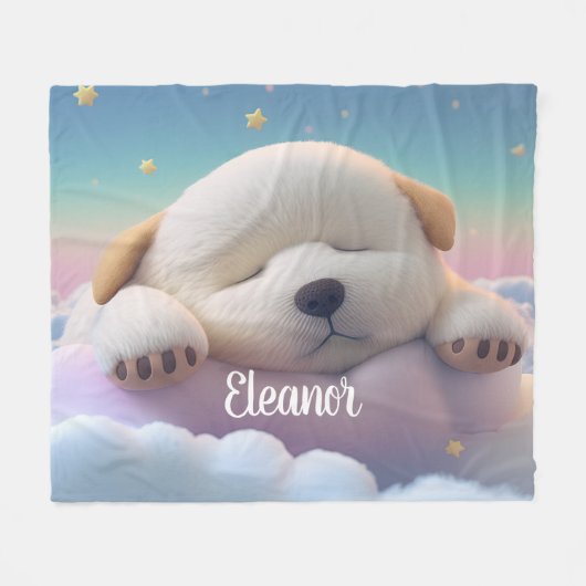 Puppy Slaping op een cloud Fleece Deken (Voorkant (Horizontaal))