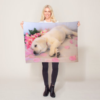 Puppy Sleep Flower 01 Fleece Deken
