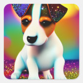 Puppy Sparkle-Up van de Terrier Cute Vierkante Sticker (Voorkant)