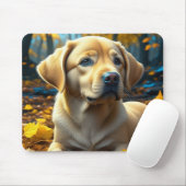 Puppy speelt in herfstbladeren muismat (Met muis)