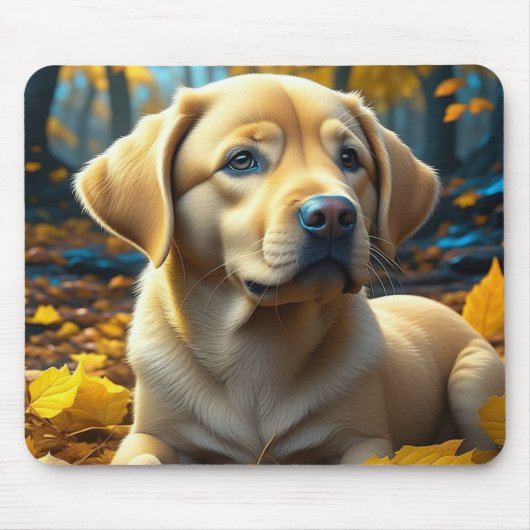 Puppy speelt in herfstbladeren muismat (Voorkant)