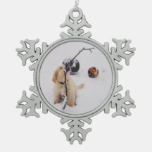 Puppy speelt in sneeuw