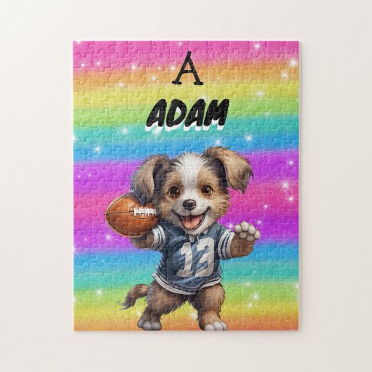 Puppy spelen Football met Rainbows & Naam Legpuzzel (Verticaal)