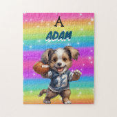 Puppy spelen Football met Rainbows & Naam Legpuzzel (Verticaal)