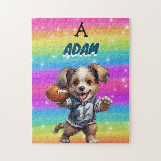Puppy spelen Football met Rainbows & Naam Legpuzzel (Verticaal)