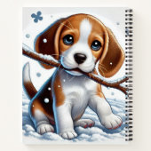 Puppy spelen in de sneeuw met een stok in de winte notitieboek (Achterkant)