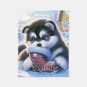 Puppy spelen met een besneeuwde winterschoen fleece deken (Voorkant)