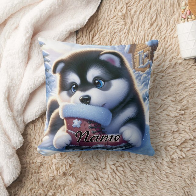 Puppy spelen met een besneeuwde winterschoen kussen (Deken)