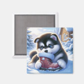 Puppy spelen met een besneeuwde winterschoen magneet (Voorkant / Achterkant)