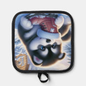 Puppy spelen met een besneeuwde winterschoen pannenlap (Voorkant)