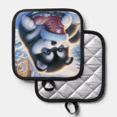 Puppy spelen met een besneeuwde winterschoen pannenlap (Voorkant / Achterkant)