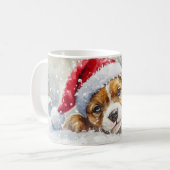 Puppy spelen met Santa Hat - Waterverf Koffiemok (Voorkant links)