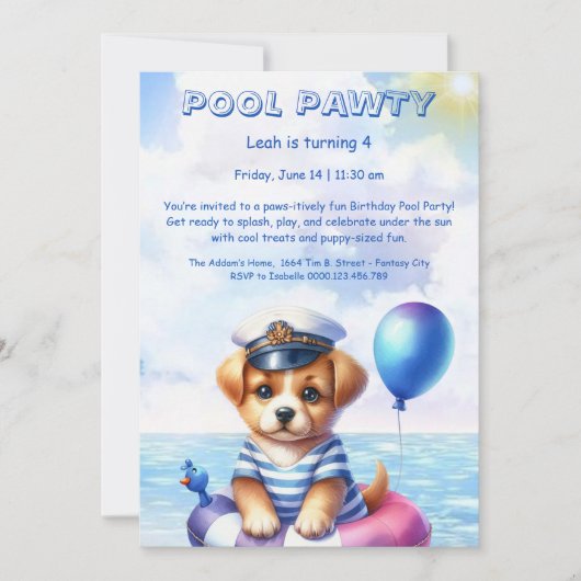 Puppy Splash Verjaardag Pool Party Uitnodiging (Voorkant)