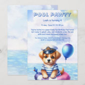 Puppy Splash Verjaardag Pool Party Uitnodiging (Voorkant / Achterkant)
