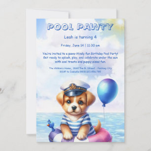 Puppy Splash Verjaardag Pool Party Uitnodiging