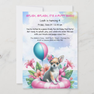 Puppy Splash Verjaardag Pool Party Uitnodiging