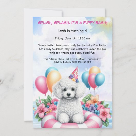 Puppy Splash Verjaardag Pool Party Uitnodiging (Voorkant)