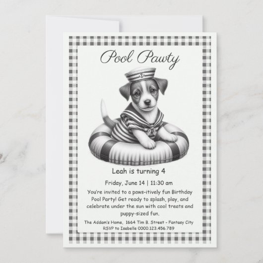 Puppy Splash Verjaardag Pool Party Uitnodiging (Voorkant)