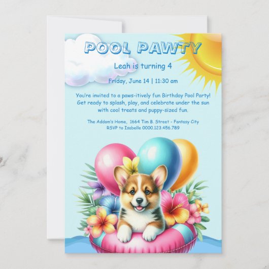 Puppy Splash Verjaardag Pool Party Uitnodiging (Voorkant)