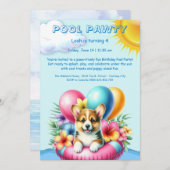 Puppy Splash Verjaardag Pool Party Uitnodiging (Voorkant / Achterkant)