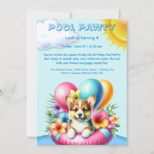 Puppy Splash Verjaardag Pool Party Uitnodiging