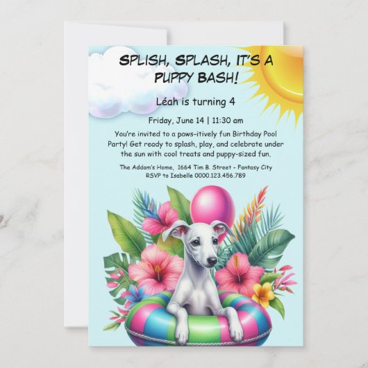 Puppy Splash Verjaardag Pool Party Uitnodiging (Voorkant)