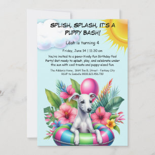 Puppy Splash Verjaardag Pool Party Uitnodiging