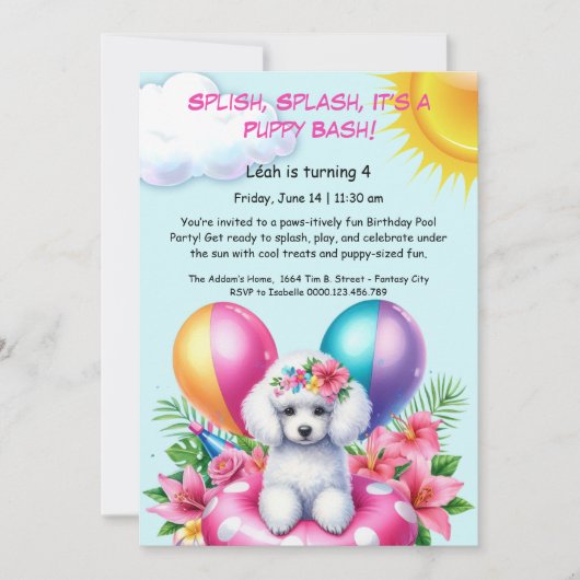 Puppy Splash Verjaardag Pool Party Uitnodiging (Voorkant)
