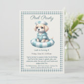 Puppy Splash Verjaardag Pool Party Uitnodiging (Staand voorkant)