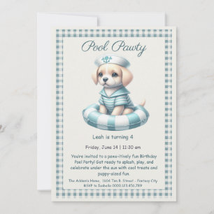 Puppy Splash Verjaardag Pool Party Uitnodiging
