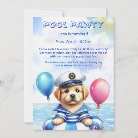 Puppy Splash Verjaardag Pool Party Uitnodiging (Voorkant)