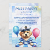Puppy Splash Verjaardag Pool Party Uitnodiging (Voorkant / Achterkant)