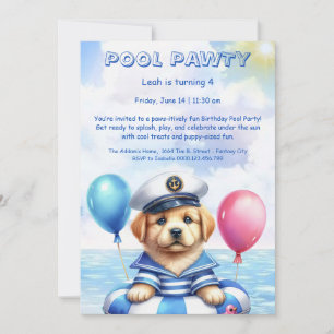 Puppy Splash Verjaardag Pool Party Uitnodiging