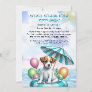 Puppy Splash Verjaardag Pool Party Uitnodiging