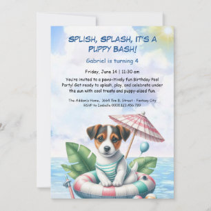 Puppy Splash Verjaardag Pool Party Uitnodiging