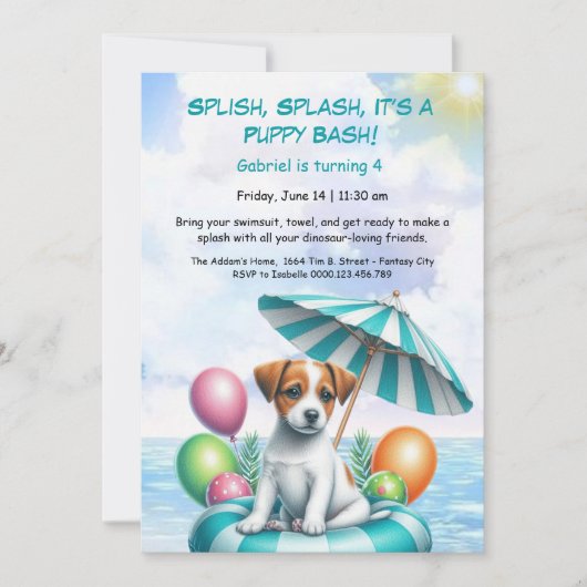 Puppy Splash Verjaardag Pool Party Uitnodiging (Voorkant)