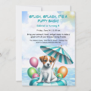 Puppy Splash Verjaardag Pool Party Uitnodiging