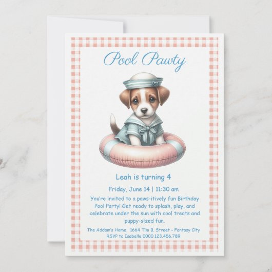 Puppy Splash Verjaardag Pool Party Uitnodiging (Voorkant)