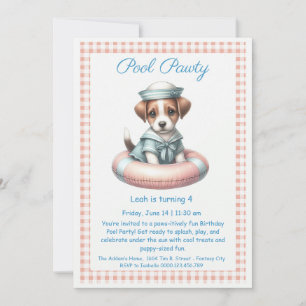 Puppy Splash Verjaardag Pool Party Uitnodiging