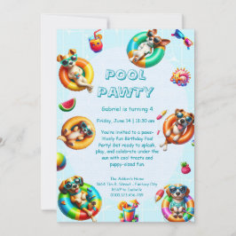 Puppy Splash Verjaardag Pool Party Uitnodiging