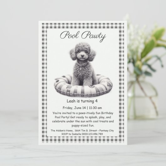 Puppy Splash Verjaardag Pool Party Uitnodiging (Staand voorkant)