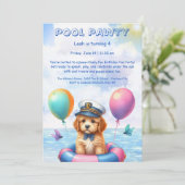 Puppy Splash Verjaardag Pool Party Uitnodiging (Staand voorkant)