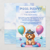 Puppy Splash Verjaardag Pool Party Uitnodiging (Voorkant / Achterkant)