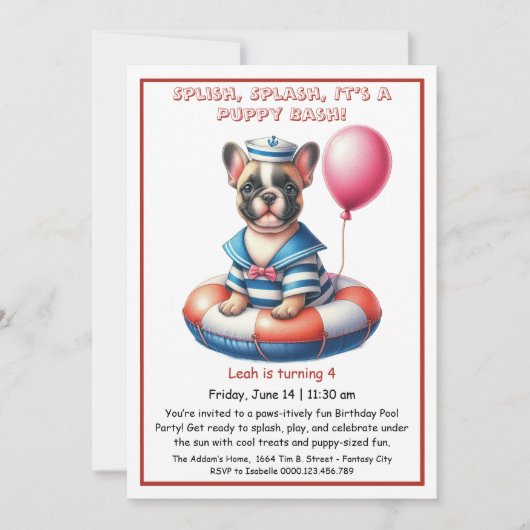 Puppy Splash Verjaardag Pool Party Uitnodiging (Voorkant)