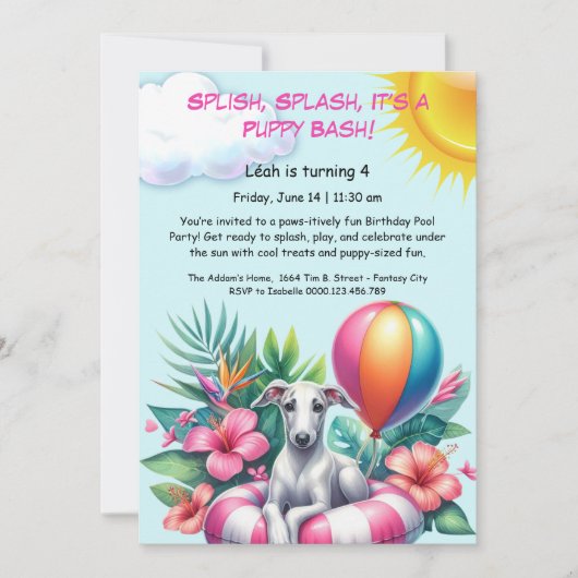 Puppy Splash Verjaardag Pool Party Uitnodiging (Voorkant)