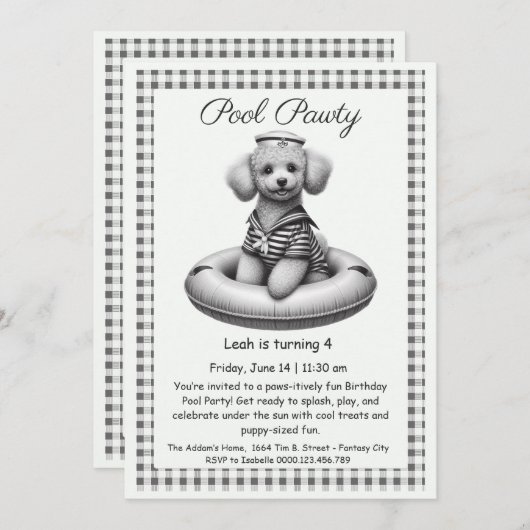 Puppy Splash Verjaardag Pool Party Uitnodiging (Voorkant / Achterkant)